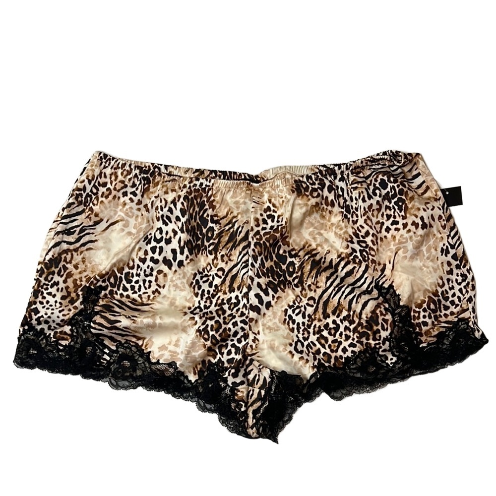 INC XL Brown and Black Pajama Shorts with Lace Trim